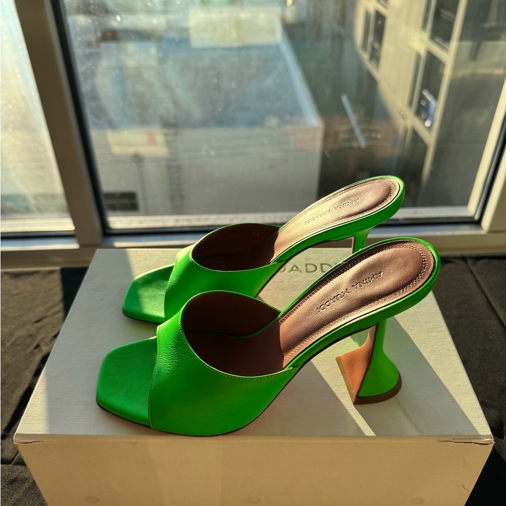 Amina Muaddi Neon Green Heels - Picture 5 of 11